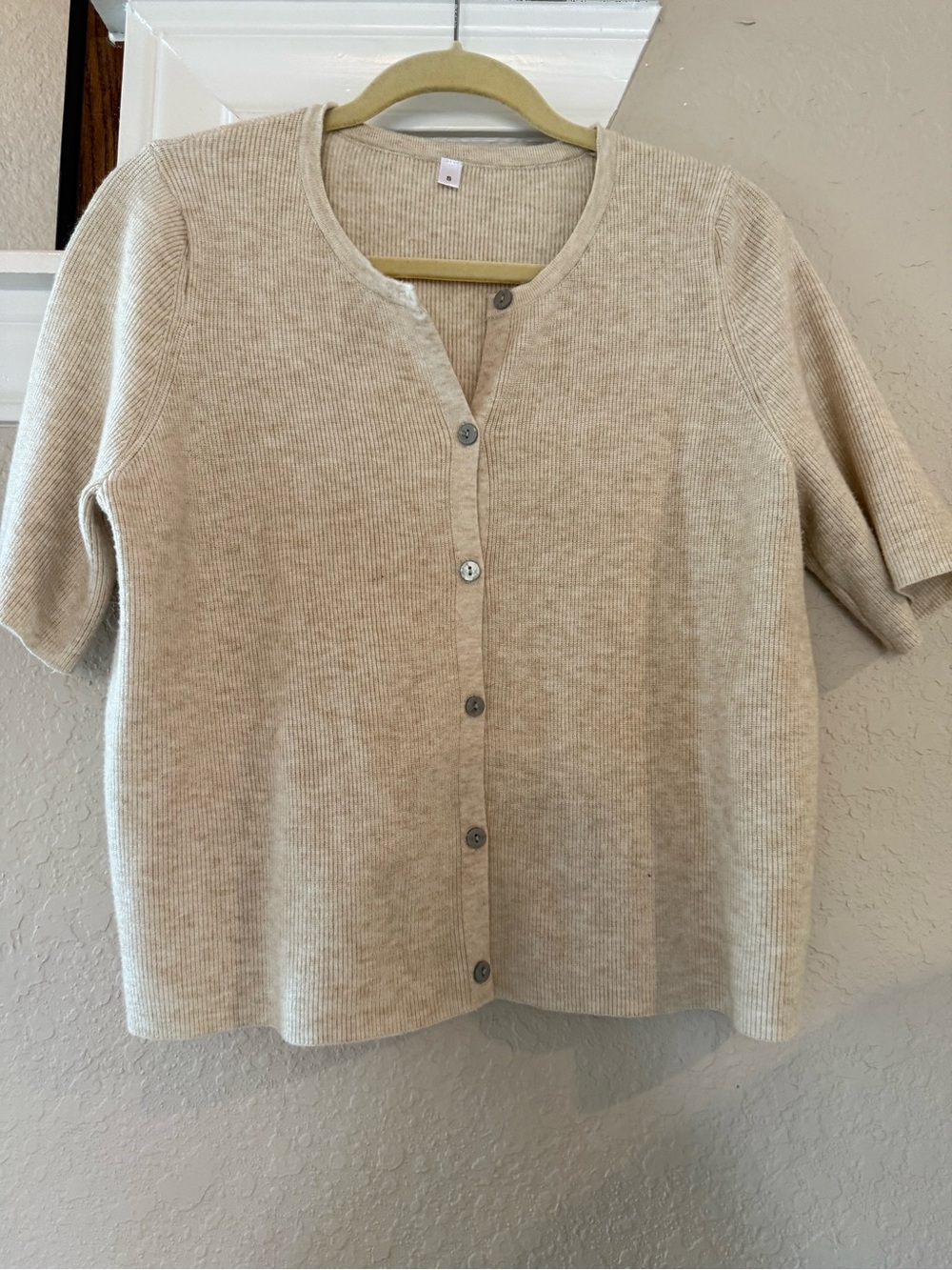 Women's Short Sleeve sweater cardigan- Beige